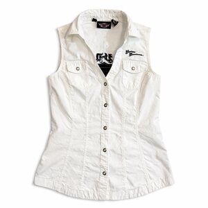 Harley-Davidson White Sleeveless Button Down Shirt